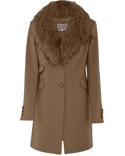 Kocca Elegante abrigo de invierno con cuello de piel - Marrón