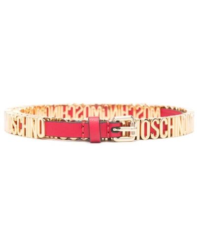Moschino Cintura in pelle rossa con fibbia logo oro - Rosa