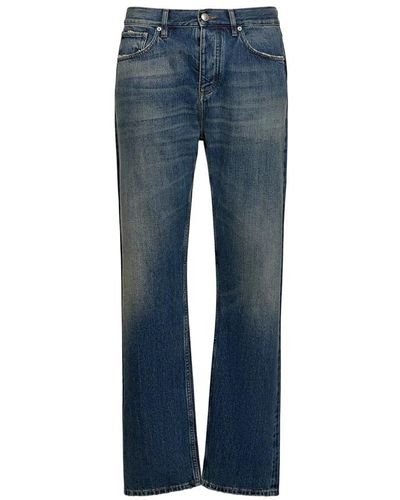 Burberry Jeans in cotone con patch logo in pelle - Blu