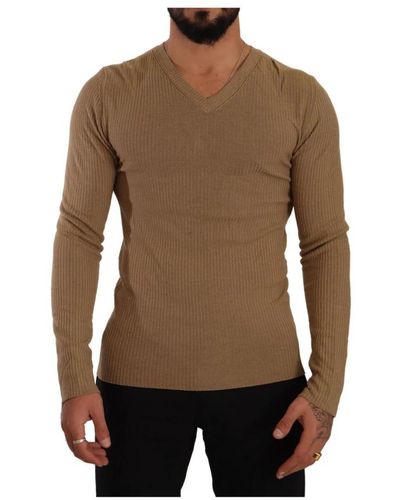 Ermanno Scervino Lussuoso maglione in lana marrone con scollo a v