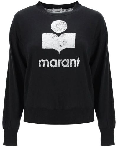 Isabel Marant Camiseta de manga larga con estampado de logo metálico - Negro