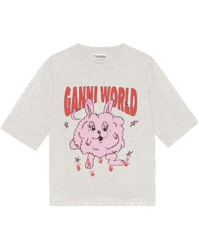 Ganni Bunter baumwoll-t-shirt - Rot