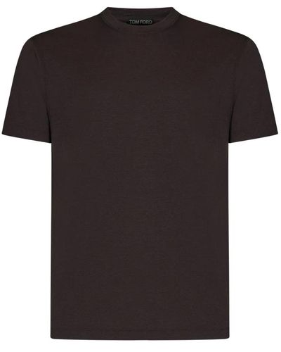 Tom Ford Braunes logo-besticktes crewneck t-shirt - Schwarz