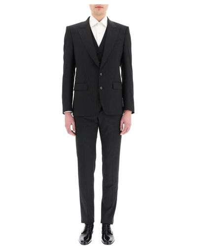 Dolce & Gabbana Three-piece sicily suit in stretch pinstripe wool - Nero
