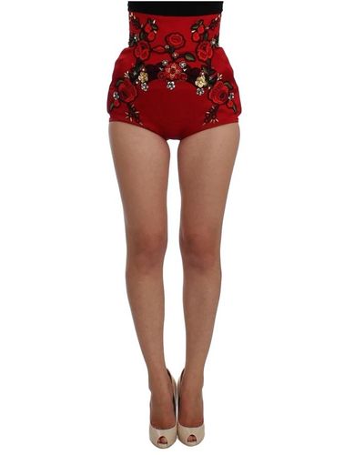 Dolce & Gabbana Silk crystal roses shorts - Rosso