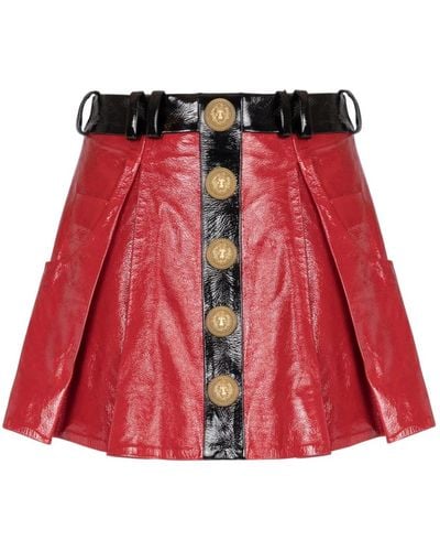 Balmain Pleated patent leather skirt - Rosso