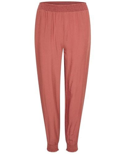 Cream Slim-Fit Trousers - Red