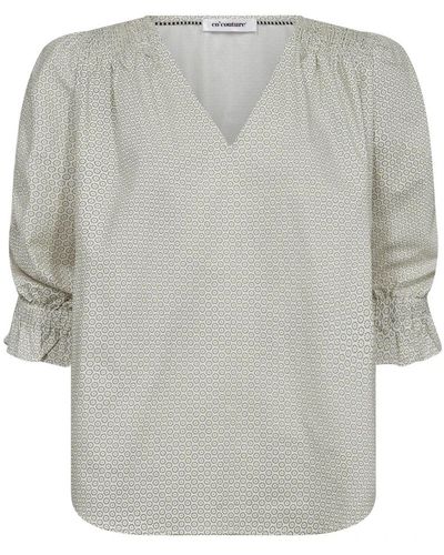 co'couture Blusa amarilla con cuello en v elástico - Gris