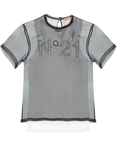 N°21 T-shirt georgette con ricamo logo - Grigio