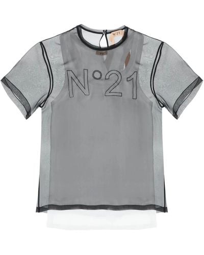 N°21 Georgette t-shirt mit logo-stickerei - Grau