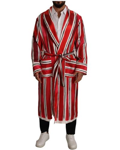 Dolce & Gabbana Dolce Gabbana White Striped Silk Night Gown Robe - Red