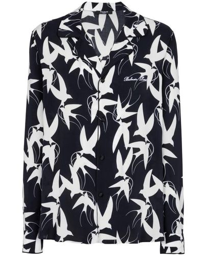 Balmain Hemd aus fließendem stoff mit swallow-print - Schwarz