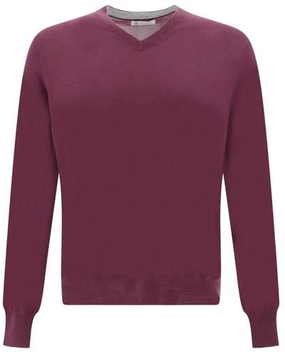 Brunello Cucinelli V-Neck Knitwear - Purple