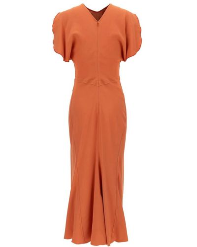 Victoria Beckham Vestido midi naranja con escote en v