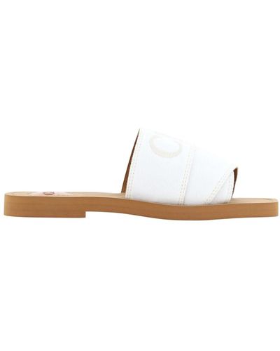 Chloé Weiße baumwoll-woody-slides-sandalen