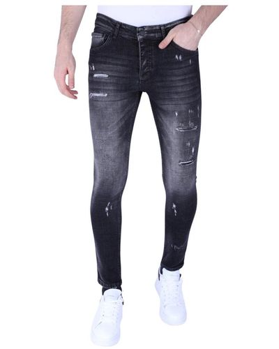 Local Fanatic Slim fit stone wash jeans mit löchern für männer -1102 - Blau