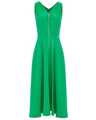 Kocca Vestido largo con falda amplia y cremallera metálica - Verde