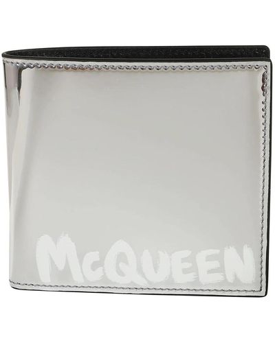 Alexander McQueen Metallisches silberstoff-portemonnaie 8cc - Mettallic