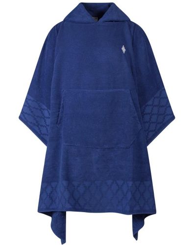 Marcelo Burlon Luxuriöser baumwollbademantel mit kapuze und gesticktem logo - Blau