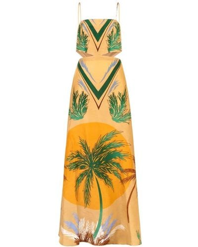 Raquel Diniz Langes seidenkleid mit palmenmuster bali - Gelb