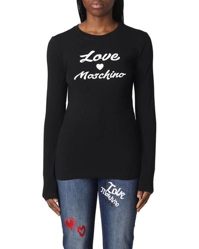 Love Moschino Camiseta manga larga algodón logo print - Negro