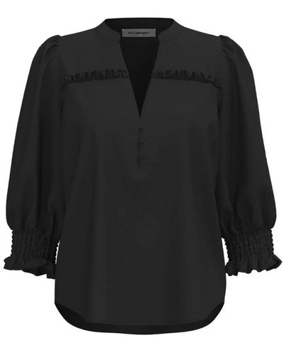 co'couture Frill ss camisa blusa negra - Negro