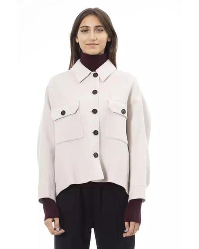 Alpha Studio Camicia giacca in lana bianca con chiusura a bottone - Bianco