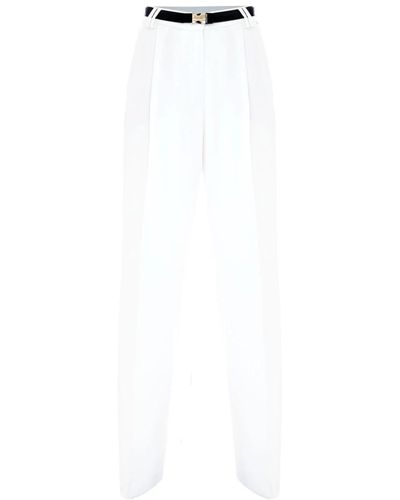 Kocca Elegantes pantalones anchos con cinturón - Blanco