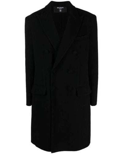 Balmain Double-Breasted Coats - Black