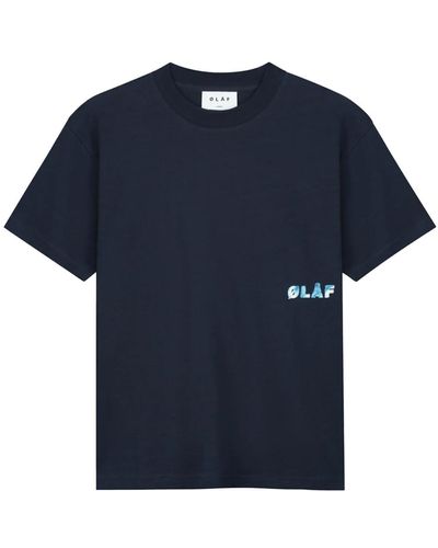 OLAF HUSSEIN T-shirt slub logo acquerello blu scuro