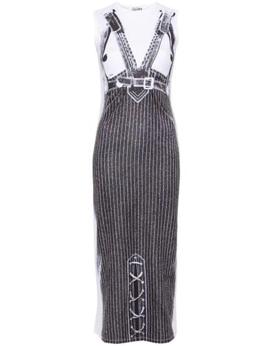 Jean Paul Gaultier Vestido largo sin mangas blanco negro - Gris