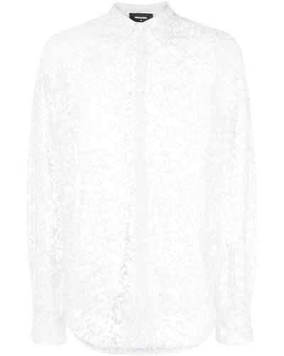 DSquared² Camicia trasparente ricamata a fiori - Bianco