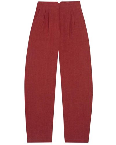 Cortana Pantalón rojo de lino de talle alto