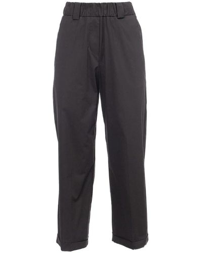 Le Tricot Perugia Pantalones de algodón con cintura elástica y bolsillos - Gris