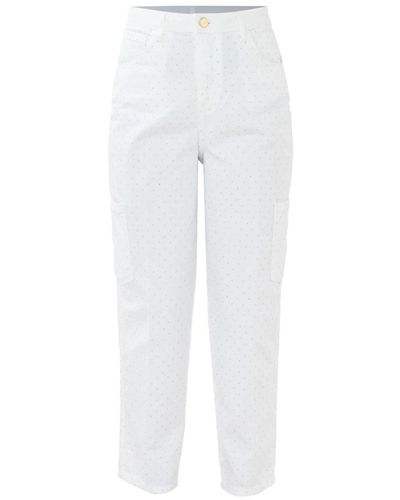 Kocca Pantalones de algodón con estampado de lunares y bolsillos - Blanco
