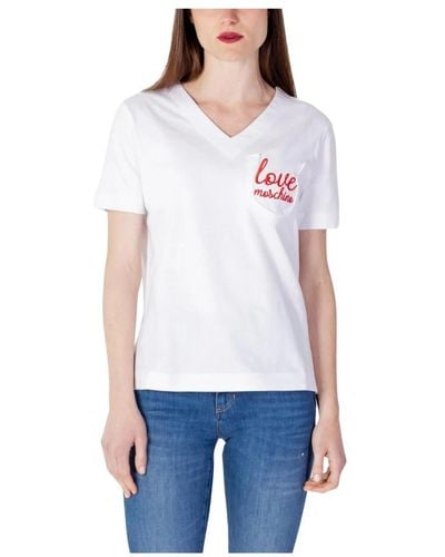 Love Moschino Weißes v-ausschnitt t-shirt