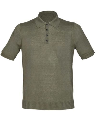 Alpha Studio Olivengrünes leinen baumwoll polo shirt