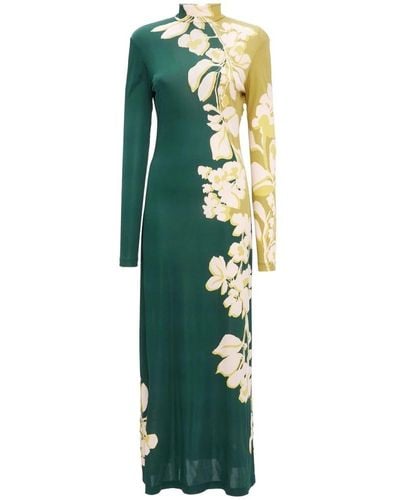 La DoubleJ Halle Floral-print Satin-jersey Maxi Dress - Green
