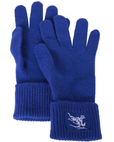 Burberry Guanti in maglia con logo ricamato - Blu