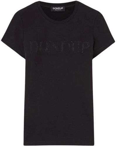 Dondup T-shirt slim in jersey con logo in strass - Nero