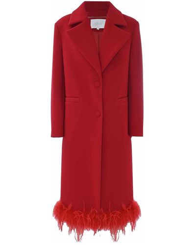 Kocca Elegante abrigo con flecos de plumas - Rojo