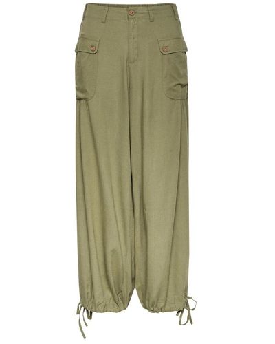 Cream Pantaloni verdi con tasche e vita elastica - Verde