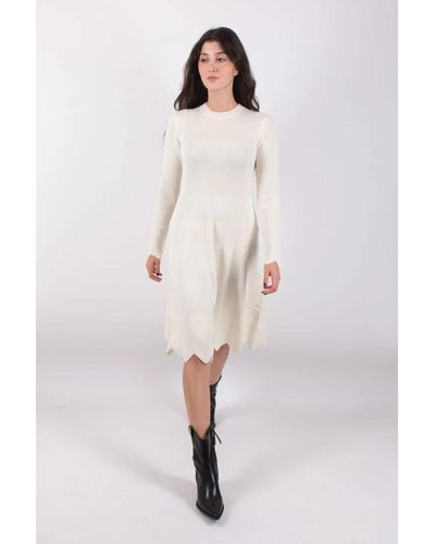 JW Anderson Vestido elegante con mangas largas scalloped de lana merino - Blanco