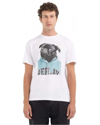 Replay Hundemuster weißes t-shirt