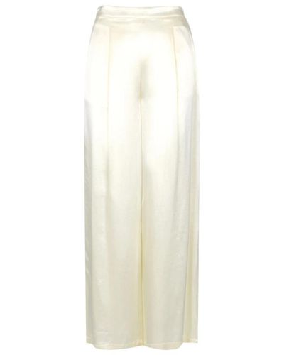 Erika Cavallini Semi Couture Pantalones semi-couture crema con cintura alta - Blanco