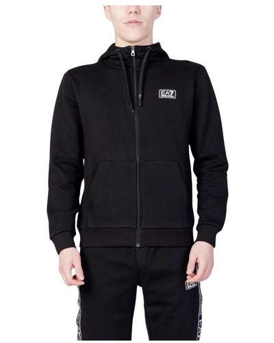 EA7 Schwarzer zip-up hoodie mit print - Blau