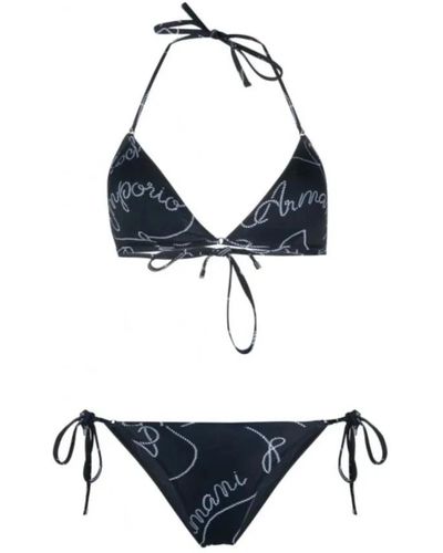 Emporio Armani Blauer bikini mit weißem logo-schriftzug