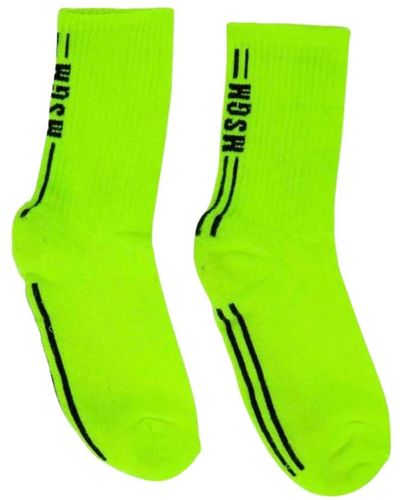 MSGM Calcetines elásticos amarillos para niños con logo negro - Verde