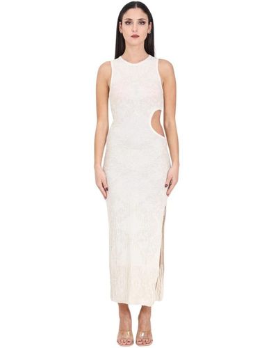 Akep Crema vestido largo geométrico de punto - Blanco