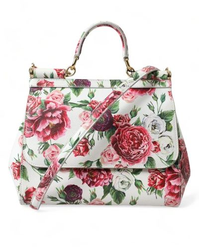 Dolce & Gabbana Borsa a tracolla sicily in pelle floreale bianca - Rosso